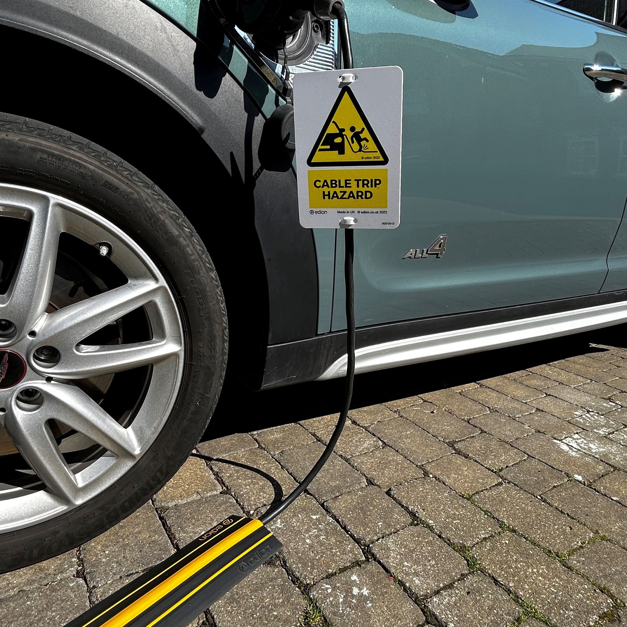EV Charging Cable Pavement Safety Bundle – Outdoor Cable Protector, EV Charging Sign & EV Charging Cable Bag