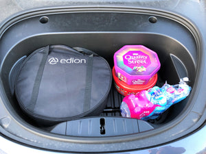 EV cable storage bag in Tesla frunk