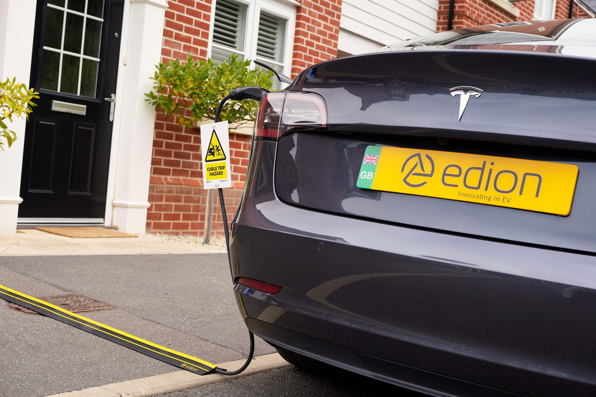 cable pavement cover ev charger & ev charging warning sign